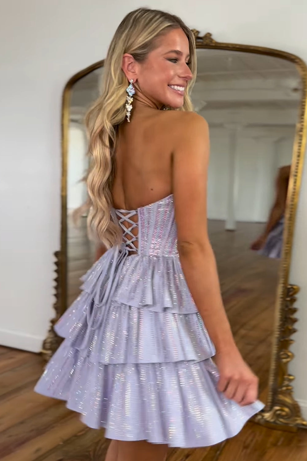 Misshow Sparkly Navy Sweetheart Corset Short Homecoming Dress/Mini Dress With Ruffles