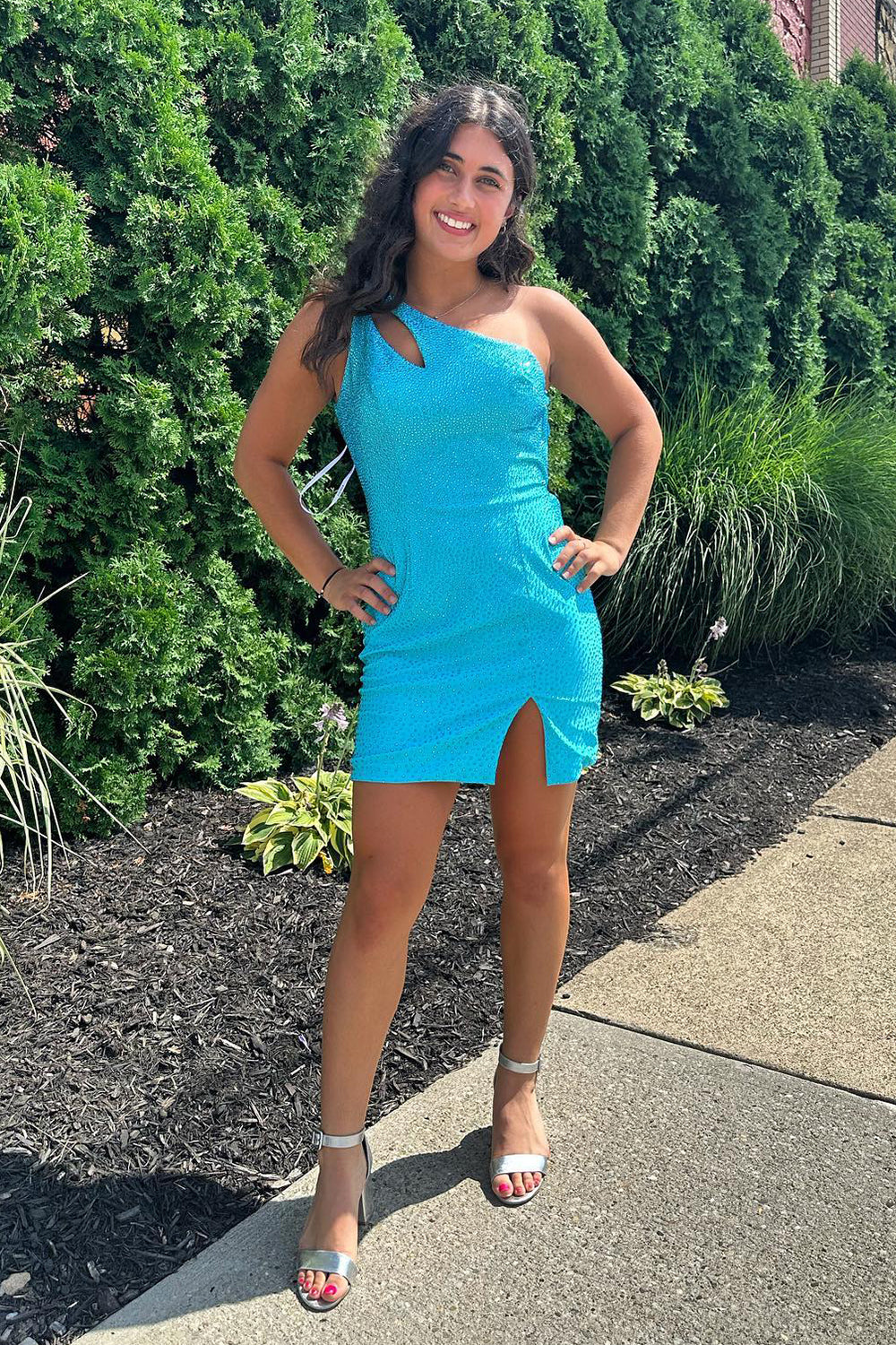 Misshow Sparkly Orange One Shoulder Sequins Tight Short Homecoming Dress/Mini Dress