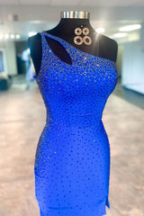 Misshow Sparkly Orange One Shoulder Sequins Tight Short Homecoming Dress/Mini Dress