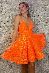 Misshow Sparkly Orange Sequined A Line Short Homecoming Dress/Mini Dress