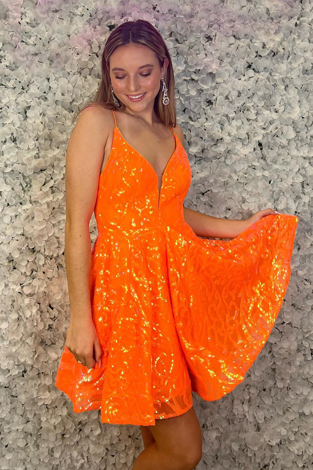 Misshow Sparkly Orange Sequined A Line Short Homecoming Dress/Mini Dress
