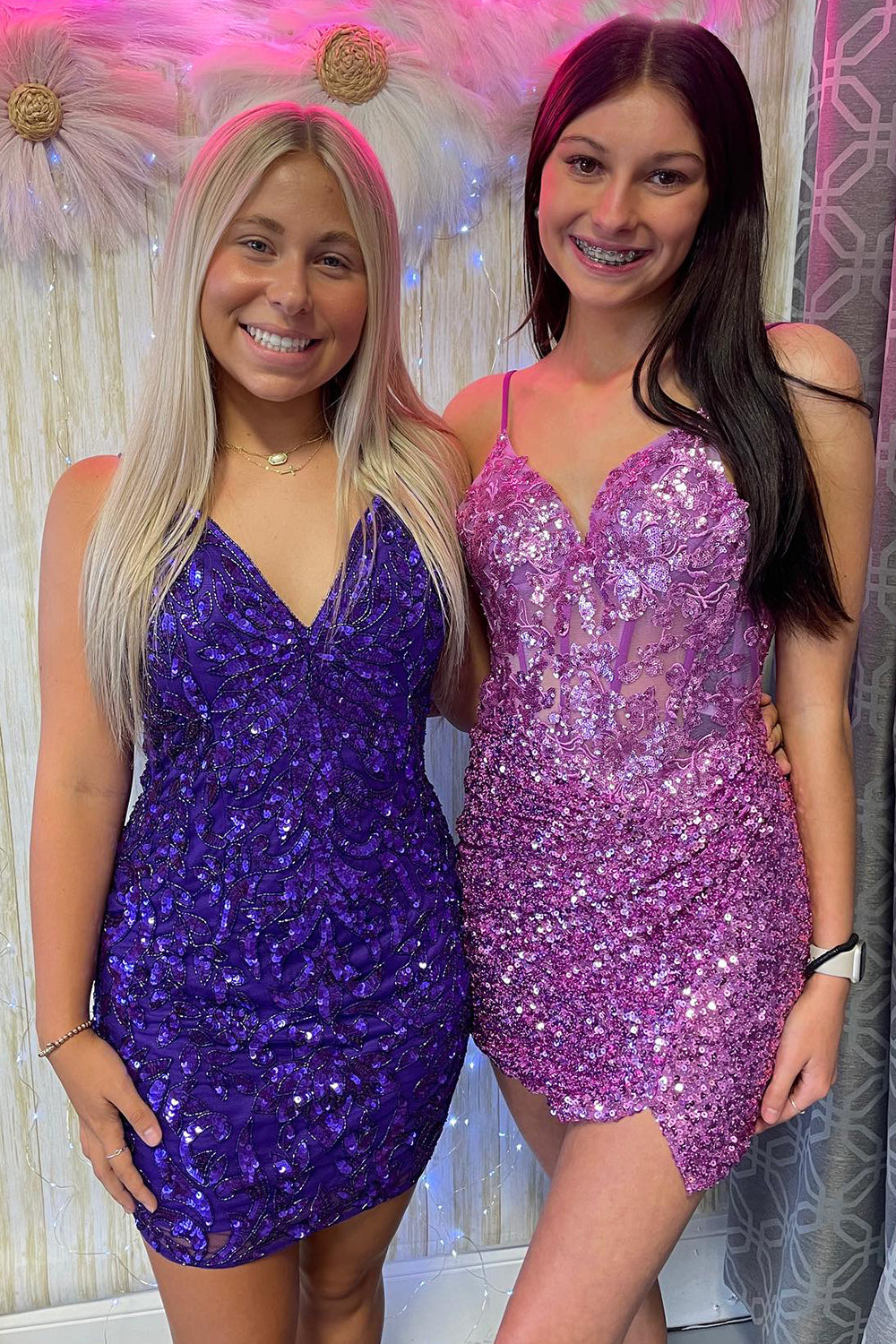 Misshow Sparkly Orchid Sequins Corset Tight Short Homecoming Dress/Mini Dress