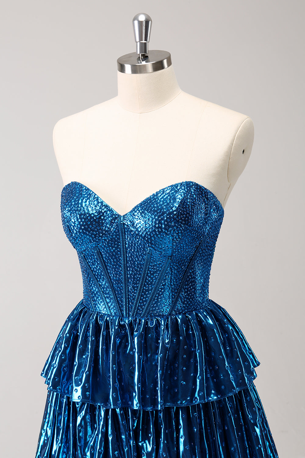 Misshow Sparkly Peacock Blue Sweetheart Ruffled Short Homecoming Dress/Mini Dress