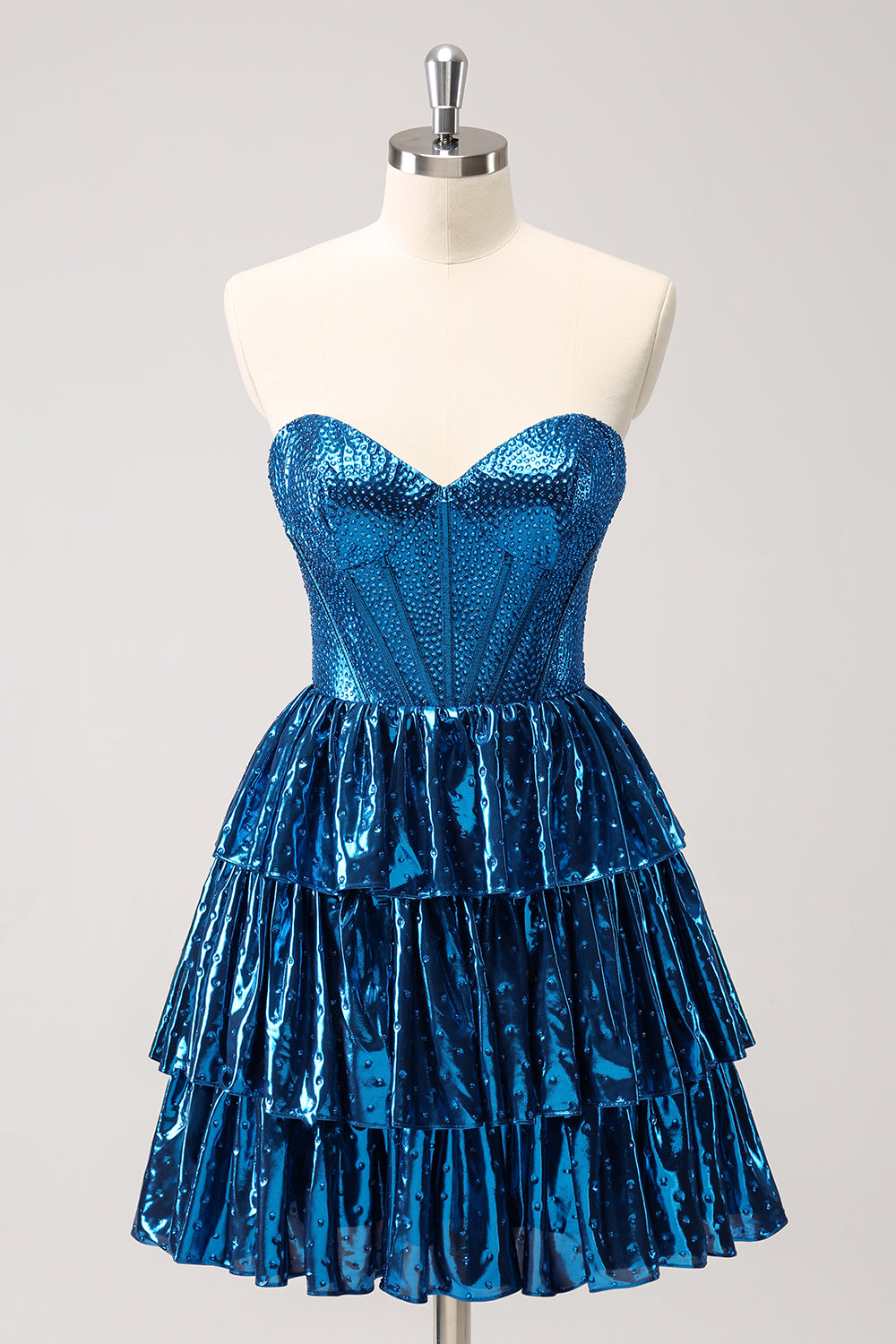 Misshow Sparkly Peacock Blue Sweetheart Ruffled Short Homecoming Dress/Mini Dress