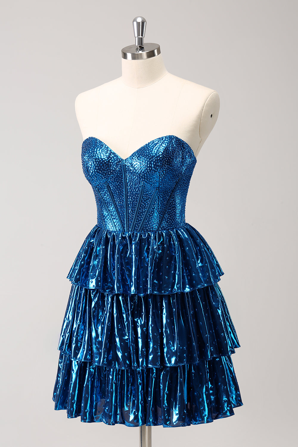 Misshow Sparkly Peacock Blue Sweetheart Ruffled Short Homecoming Dress/Mini Dress