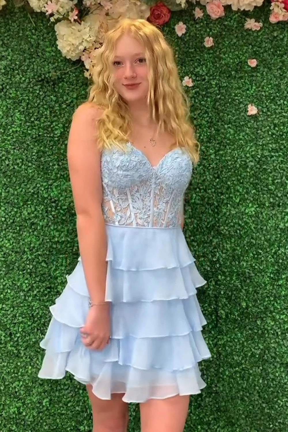 Misshow Sparkly Pink Corset Strapless A Line Short Homecoming Dress/Mini Dress with Ruffles