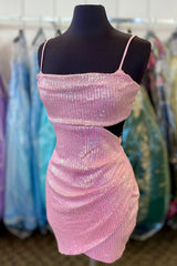 Misshow Sparkly Pink Sequins Cut Out Tight Short Homecoming Dress/Mini Dress