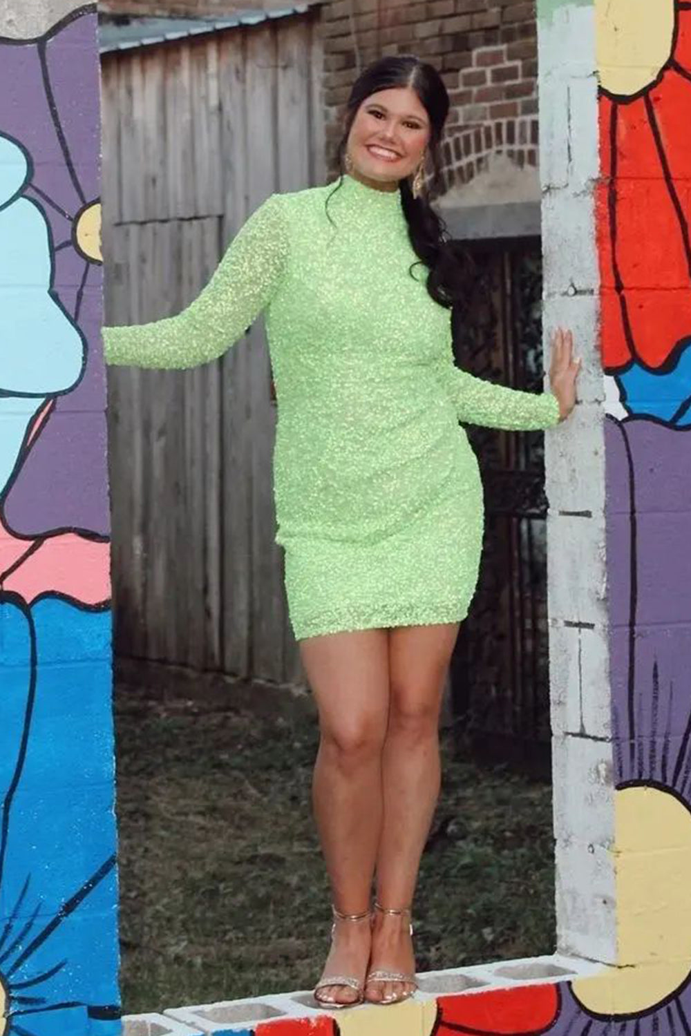Misshow Sparkly Pink Sequins Open Back Tight Short Homecoming Dress/Mini Dress