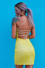 Misshow Sparkly Pink Tight Yellow Sequins Homecoming Dress/Mini Dress