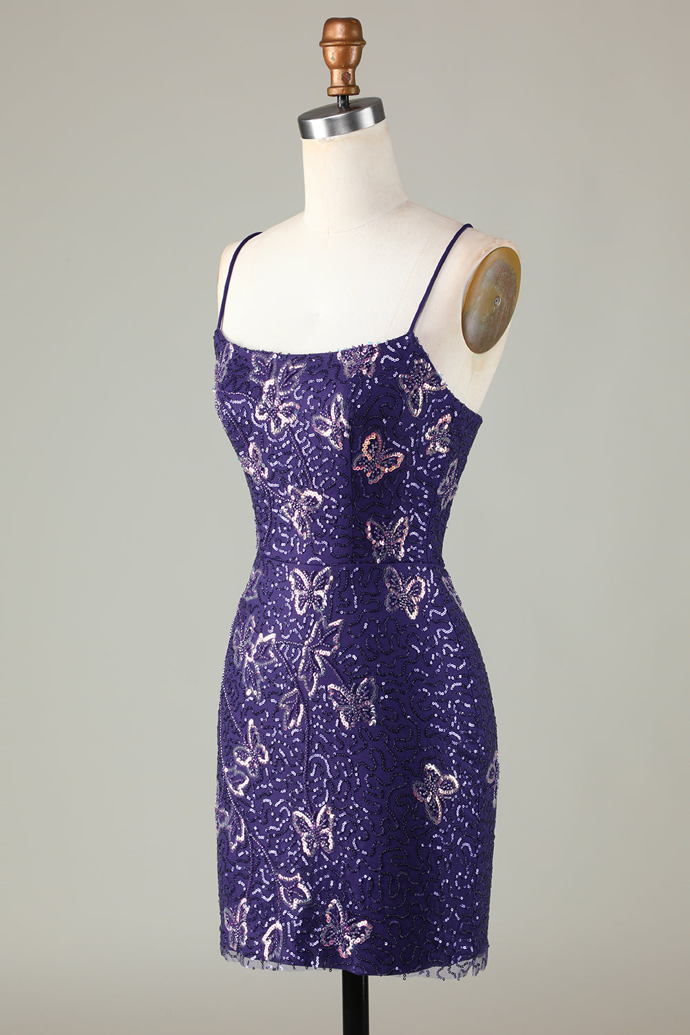 Misshow Sparkly Purple Butterflies Beaded Sequins Tight Short Homecoming Dress/Mini Dress