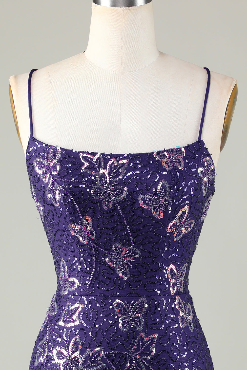 Misshow Sparkly Purple Butterflies Beaded Sequins Tight Short Homecoming Dress/Mini Dress