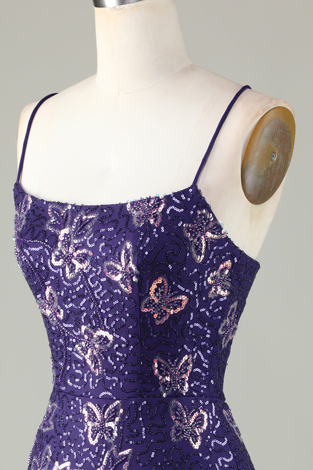 Misshow Sparkly Purple Butterflies Beaded Sequins Tight Short Homecoming Dress/Mini Dress