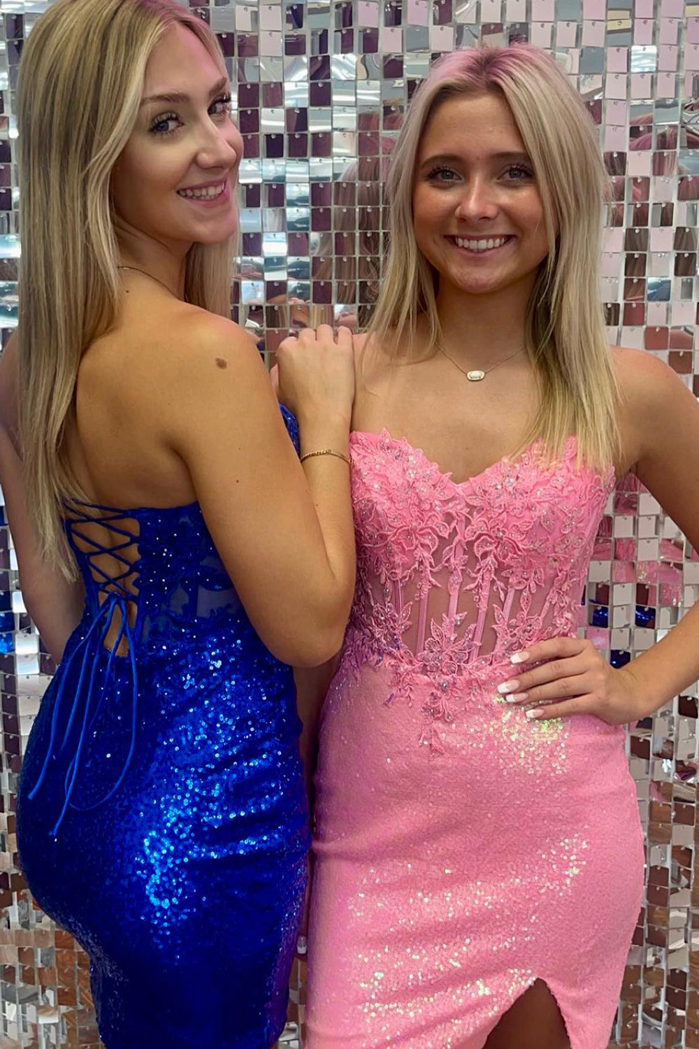 Misshow Sparkly Purple Corset Tight Sequins Short Homecoming Dress/Mini Dress with Lace