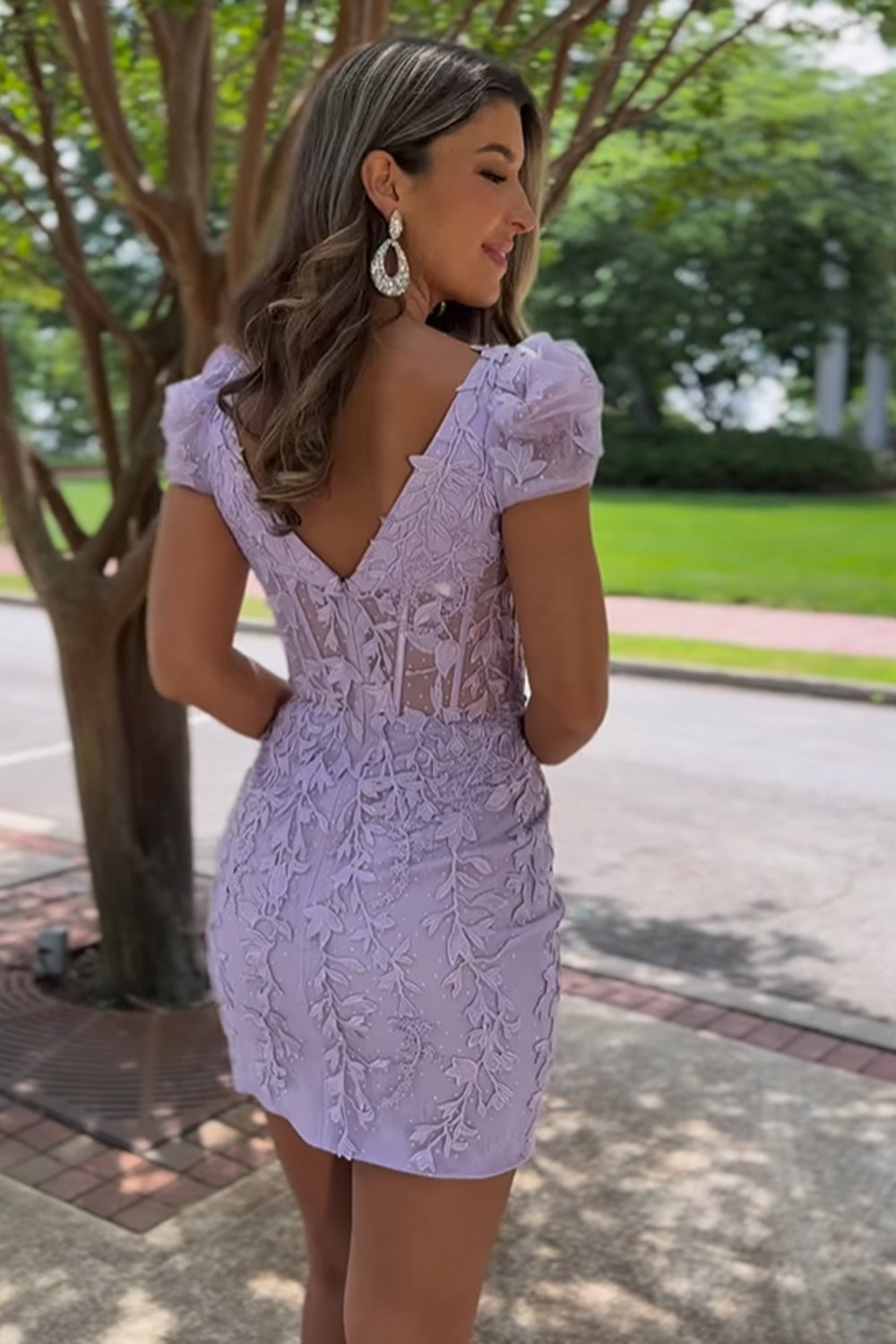 Misshow Sparkly Purple Lace Corset Tight Short Homecoming Dress/Mini Dress with Appliques