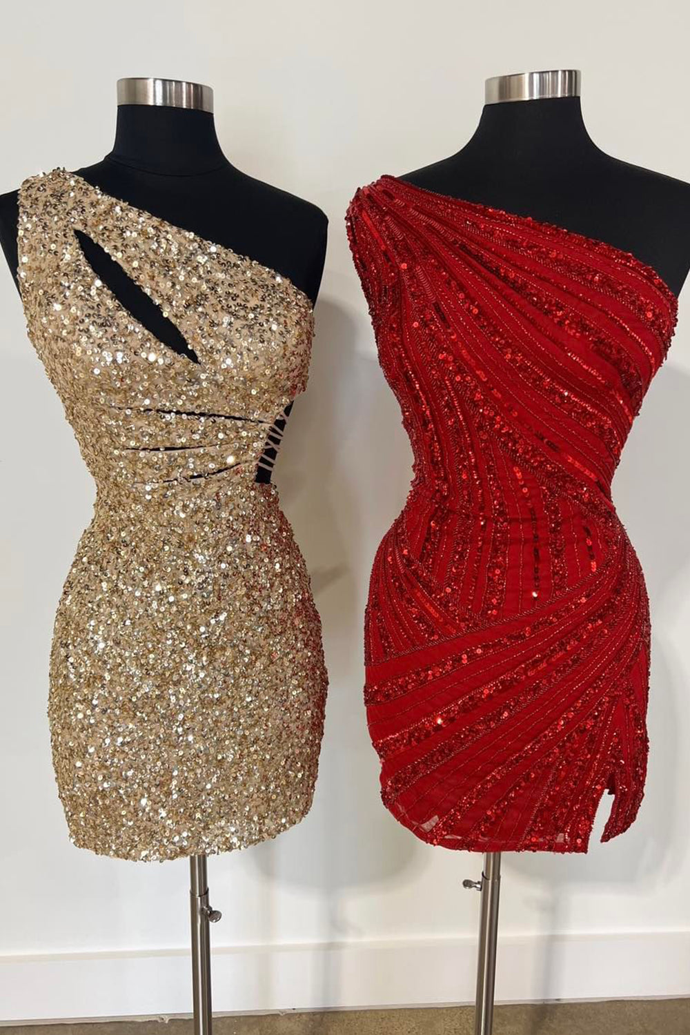 Misshow Sparkly Purple One Shoulder Cut Out Sequins Tight Short Homecoming Dress/Mini Dress