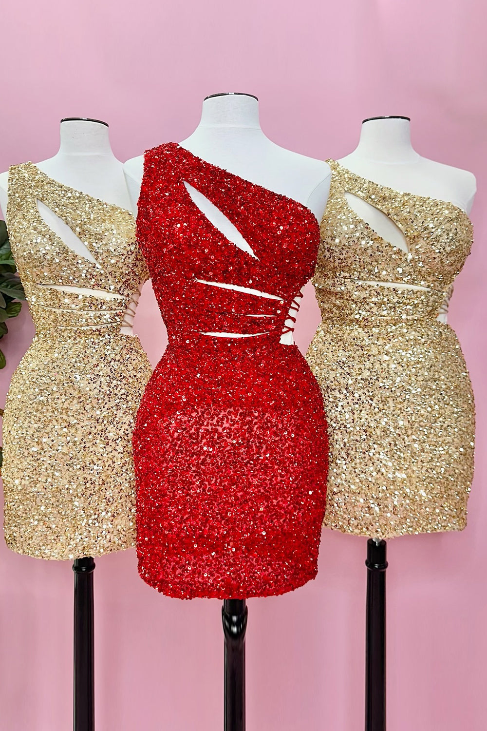 Misshow Sparkly Purple One Shoulder Cut Out Sequins Tight Short Homecoming Dress/Mini Dress