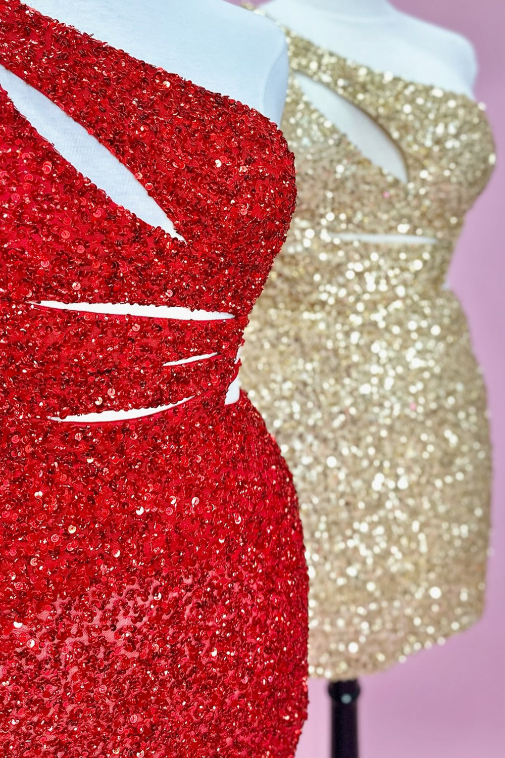 Misshow Sparkly Purple One Shoulder Cut Out Sequins Tight Short Homecoming Dress/Mini Dress