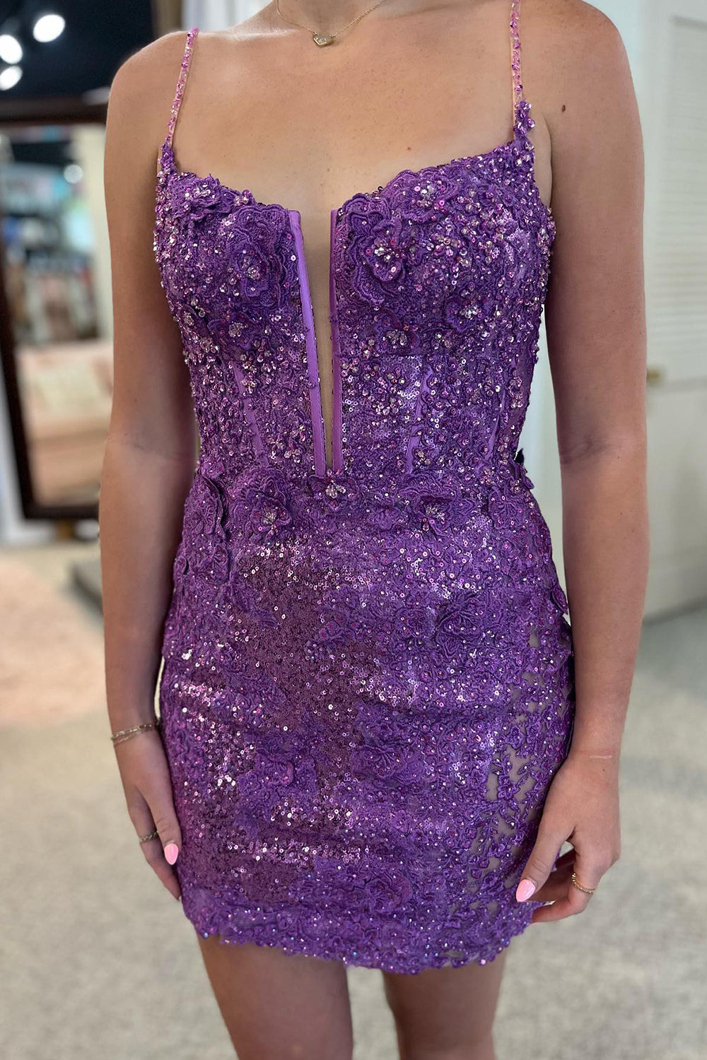 Misshow Sparkly Purple Sequin Lace-Up Tight Short Homecoming Dress/Mini Dress