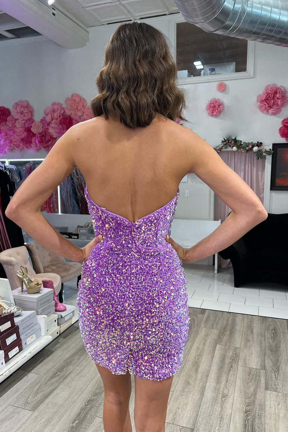 Misshow Sparkly Purple Sequins Sweetheart Bodycon Homecoming Dress/Mini Dress