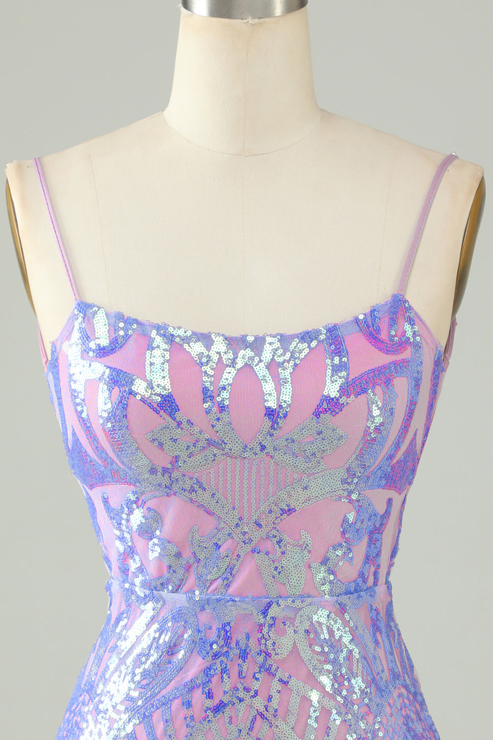 Misshow Sparkly Purple Spaghetti Straps Backless Short Tight Homecoming Dress/Mini Dress with Sequins