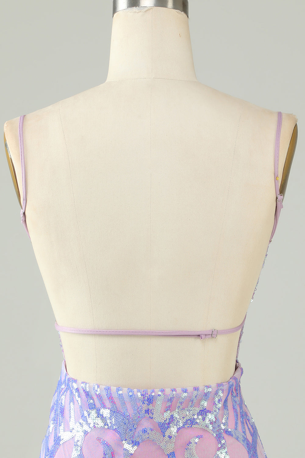Misshow Sparkly Purple Spaghetti Straps Backless Short Tight Homecoming Dress/Mini Dress with Sequins