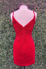 Misshow Sparkly Red Beaded Tight Short Homecoming Dress/Mini Dress
