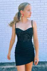 Misshow Sparkly Red Corset Sequin Tight Homecoming Dress/Mini Dress
