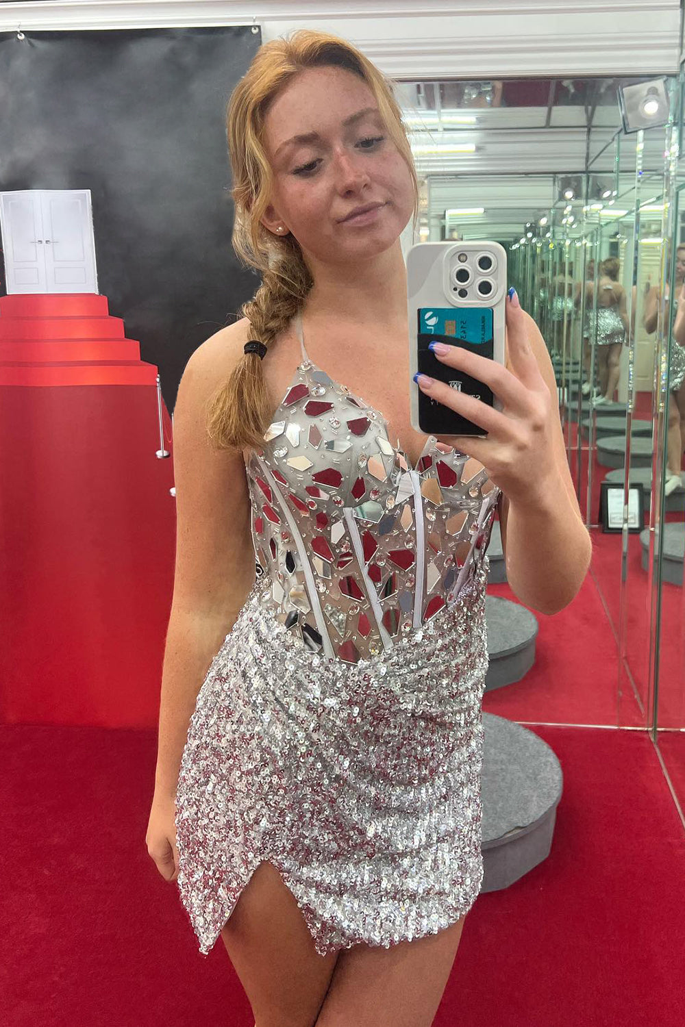Misshow Sparkly Red Sequin Tight Short Mirror Homecoming Dress/Mini Dress