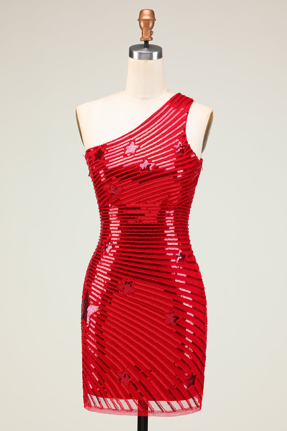 Misshow Sparkly Red Sequins Stars Tight Short Homecoming Dress/Mini Dress