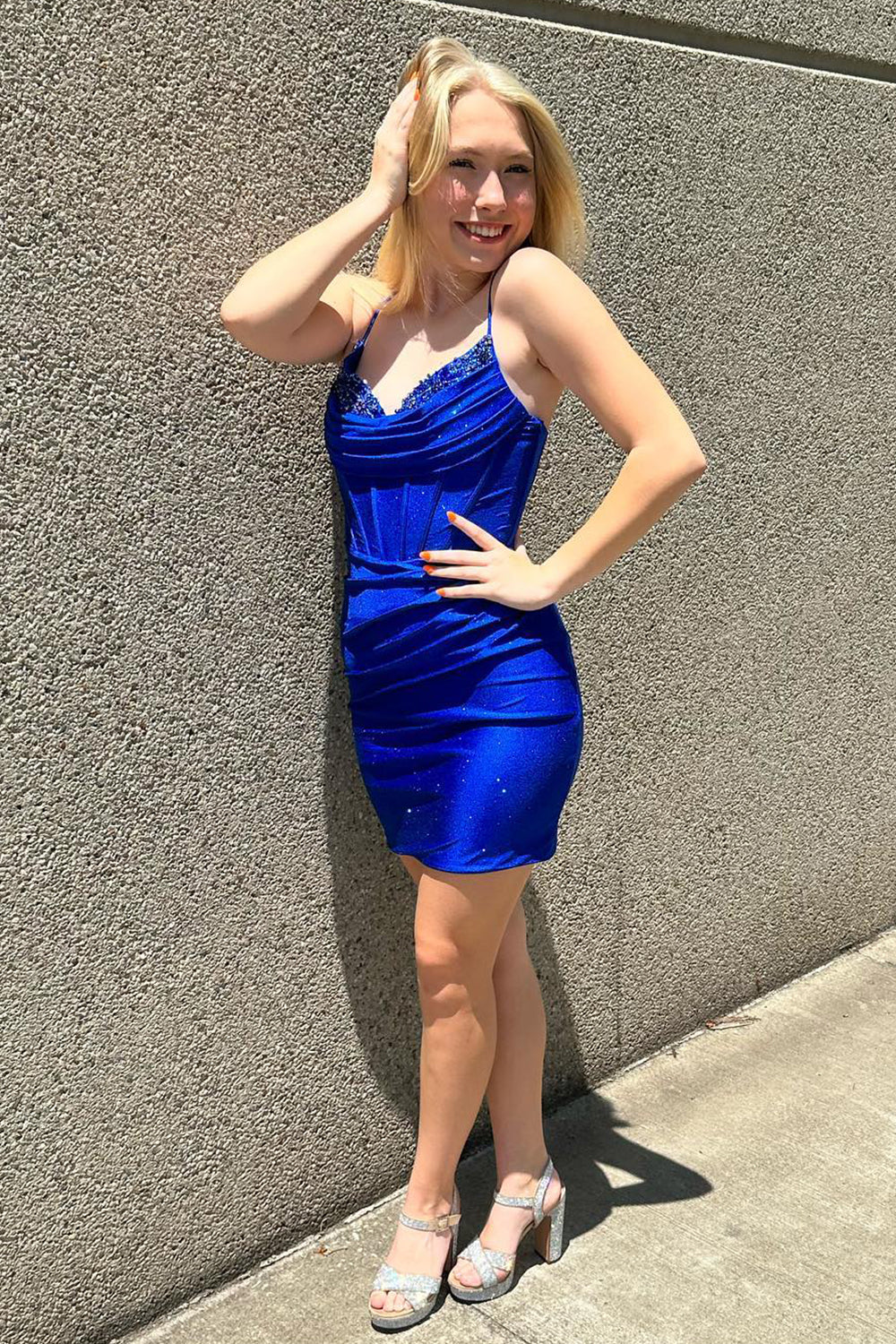 Misshow Sparkly Red Spaghetti Straps Corset Tight Short Homecoming Dress/Mini Dress