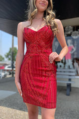 Misshow Sparkly Red Sweetheart Lace-Up Back Tight Short Homecoming Dress/Mini Dress