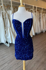 Misshow Sparkly Royal Blue Corset Sequined Tight Short Homecoming Dress/Mini Dress