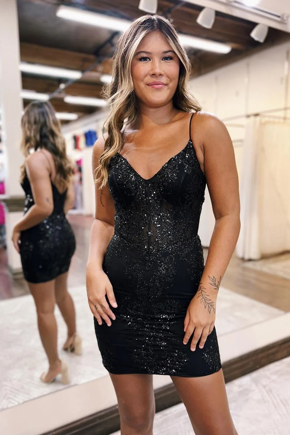 Misshow Sparkly Royal Blue Sequined Corset Short Homecoming Dress/Mini Dress