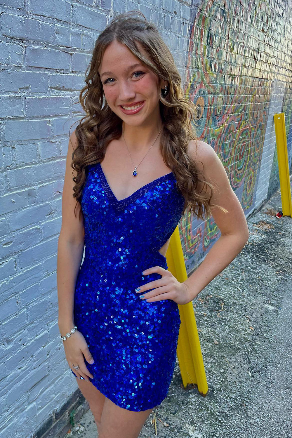 Misshow Sparkly Royal Blue Sequined Criss-Cross Straps Tight Short Homecoming Dress/Mini Dress
