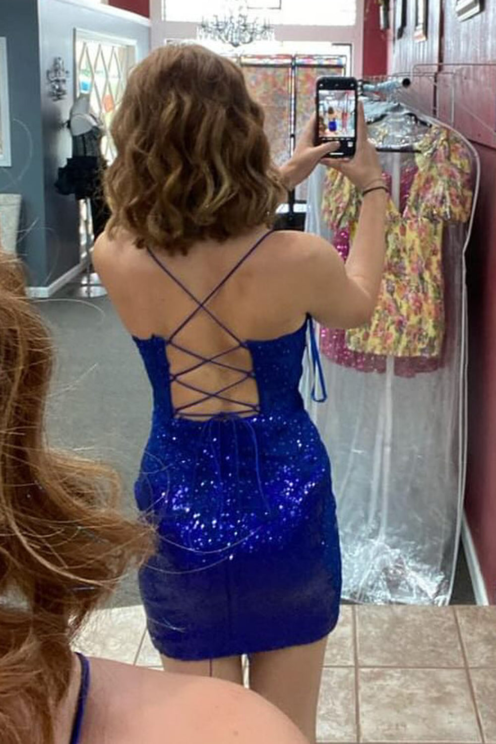 Misshow Sparkly Royal Blue Spaghetti Straps Tight Short Homecoming Dress/Mini Dress with Sequins