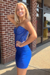 Misshow Sparkly Royal Blue Strapless Tight Corset Short Homecoming Dress/Mini Dress