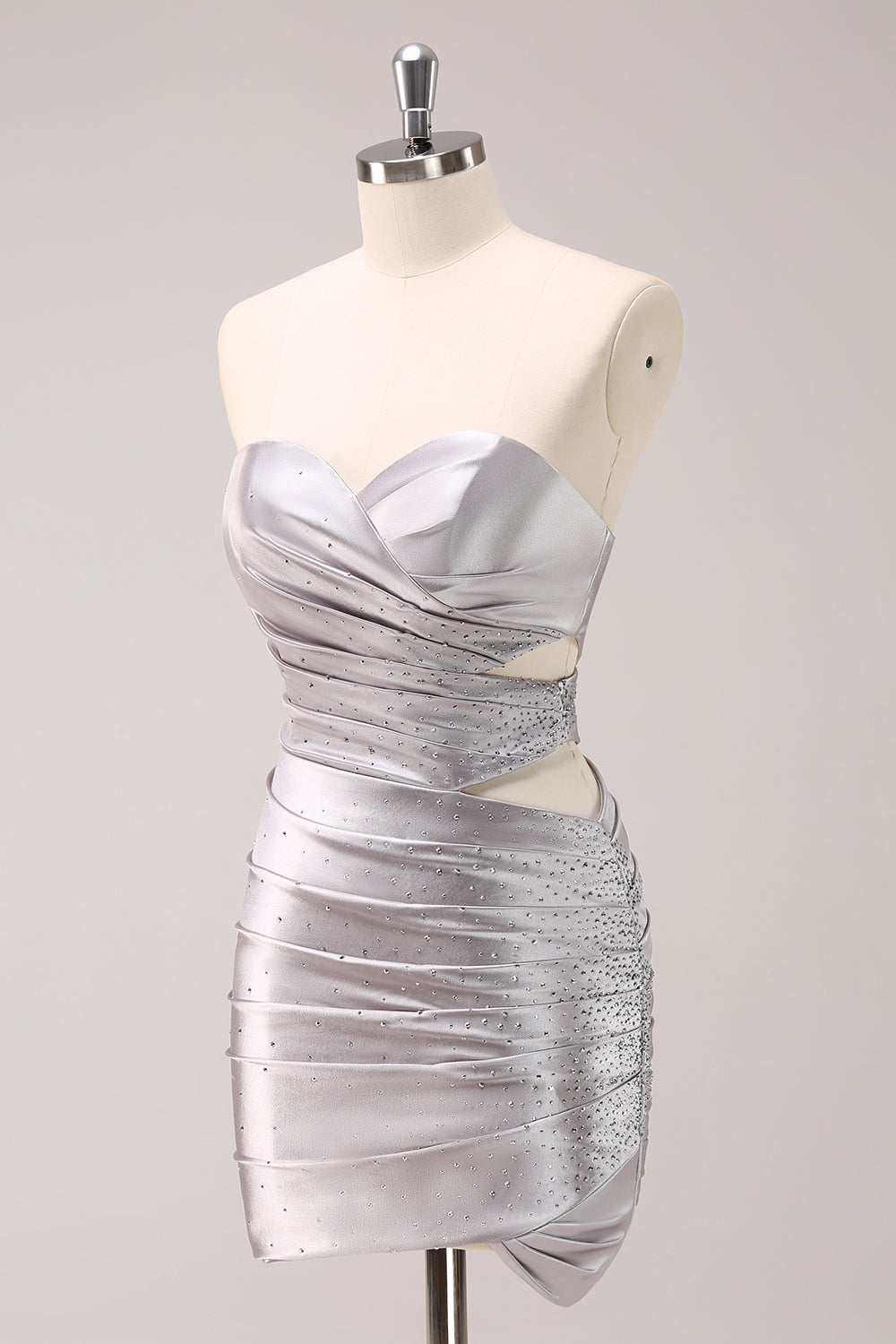 Misshow Sparkly Silver Beaded Short Tight Homecoming Dress/Mini Dress