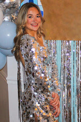 Misshow Sparkly Silver Long Sleeves Short Homecoming Dress/Mini Dress