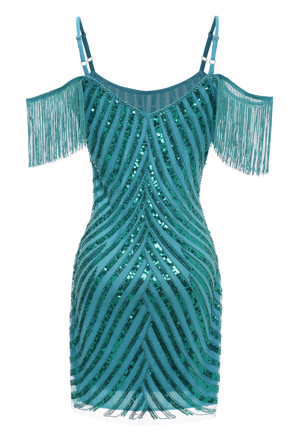 Misshow Sparkly Turquoise Tight Sequins Short Homecoming Dress/Mini Dress with Fringes