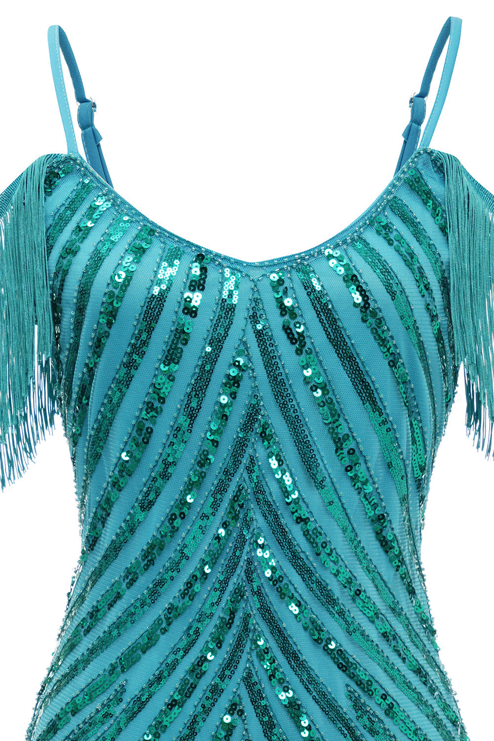 Misshow Sparkly Turquoise Tight Sequins Short Homecoming Dress/Mini Dress with Fringes