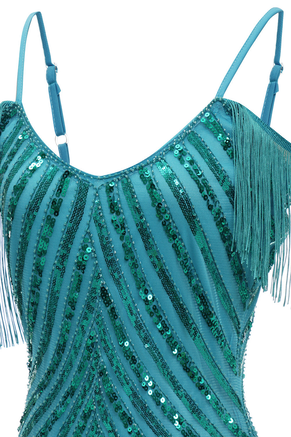 Misshow Sparkly Turquoise Tight Sequins Short Homecoming Dress/Mini Dress with Fringes