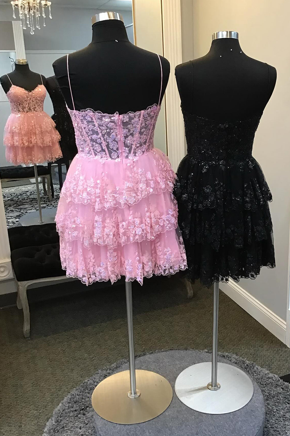 Misshow Sparkly White Corset Tiered Lace A-Line Short Homecoming Dress/Mini Dress