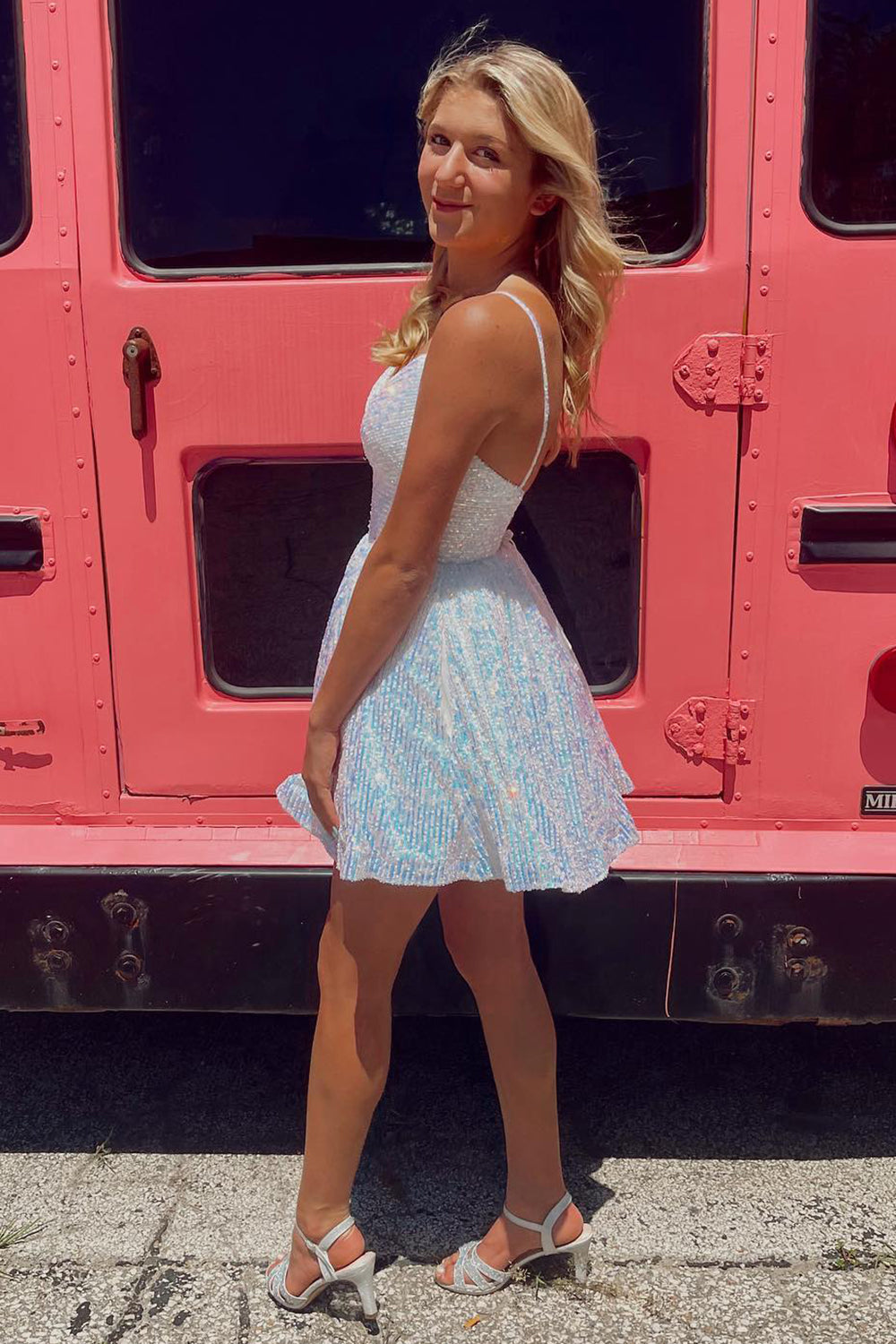 Misshow Sparkly White Sequins A-Line Short Homecoming Dress/Mini Dress