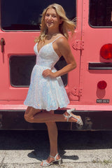 Misshow Sparkly White Sequins A-Line Short Homecoming Dress/Mini Dress