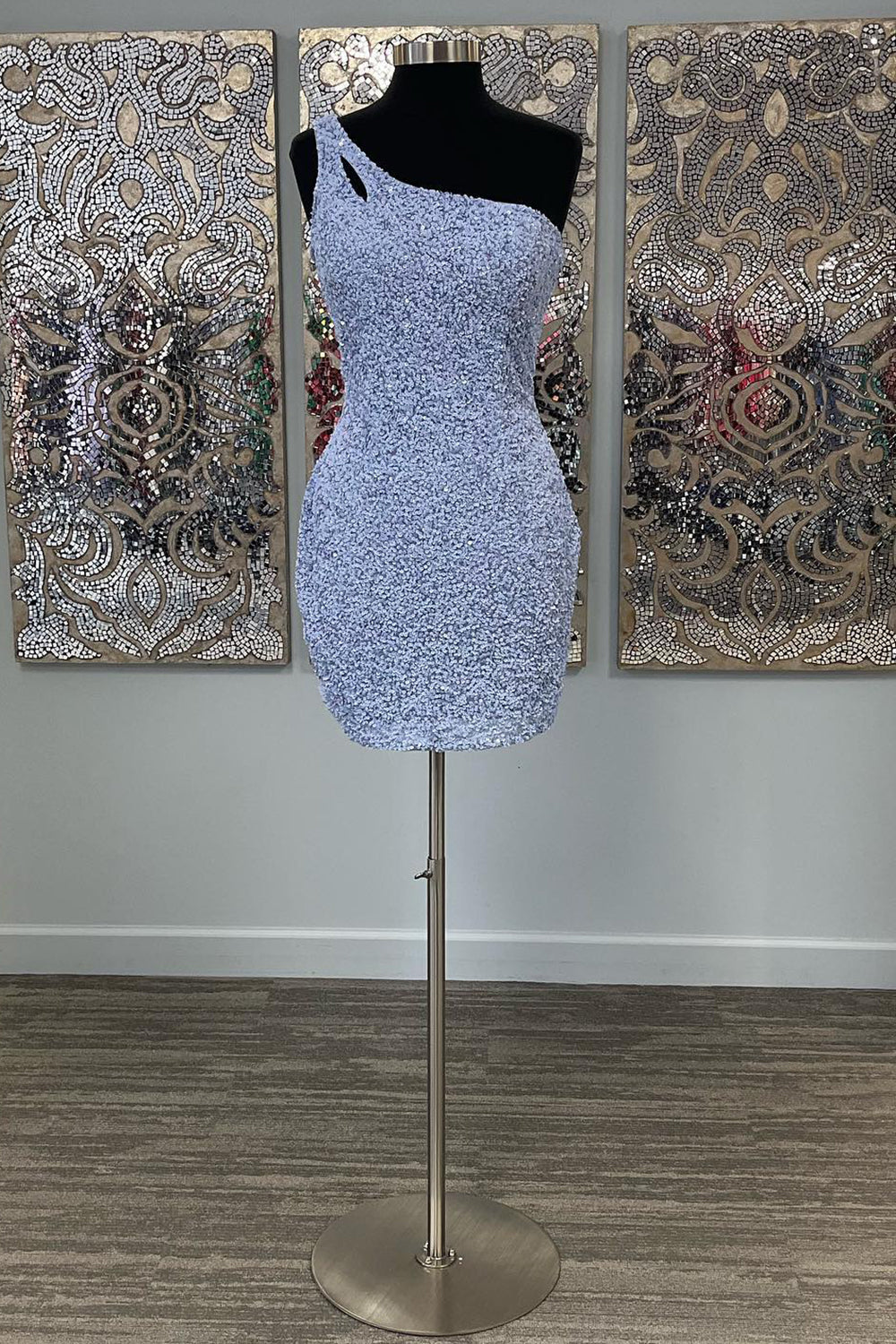 Misshow Sparkly Yellow Open Back One Shoulder Sequins Tight Homecoming Dress/Mini Dress