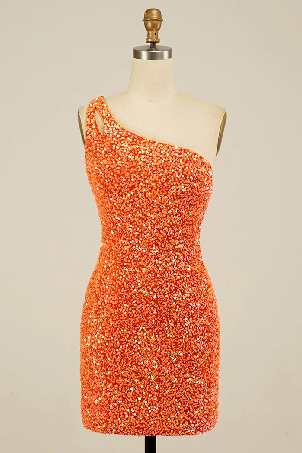 Misshow Sparkly Yellow Open Back One Shoulder Sequins Tight Homecoming Dress/Mini Dress