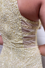 Misshow Sparkly Yellow Sequins Asymmetrical Tight Homecoming Dress/Mini Dress