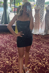 Misshow Tight Black Open Back Sequins Homecoming Dress/Mini Dress