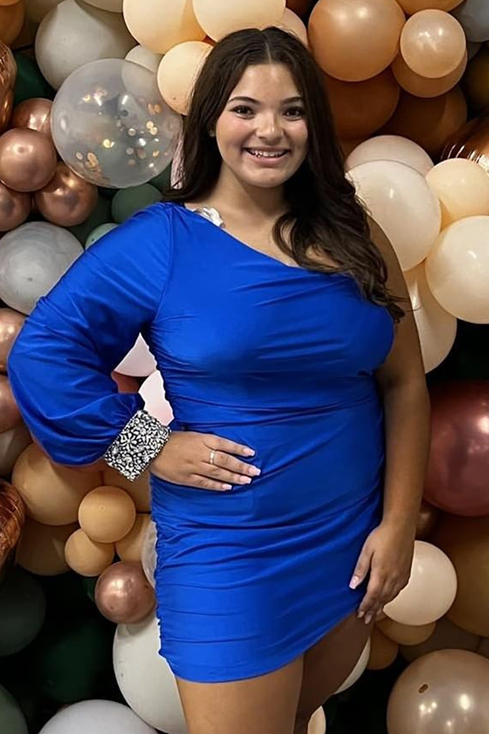 Misshow Tight Fuchsia Ruched Homecoming Dress/Mini Dress with Sleeves