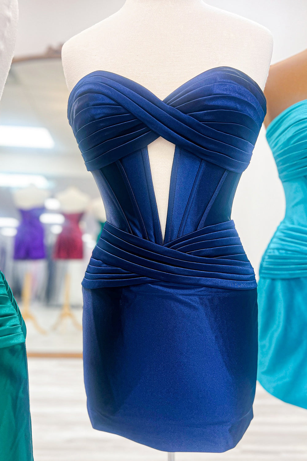 Misshow Turquoise Corset Keyhole Tight Short Homecoming Dress/Mini Dress with Ruffles